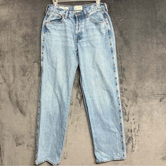 Universal Thread Denim - Mid-Rise 90s Baggy Wide-leg Embellished Denim Jeans sz2 Button-Fly Cabincore
